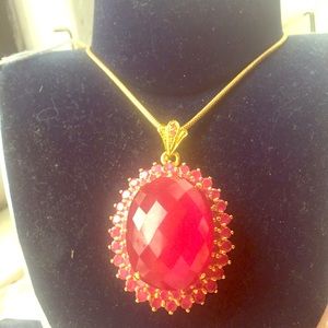 Faux Ruby stone gold plated necklace.